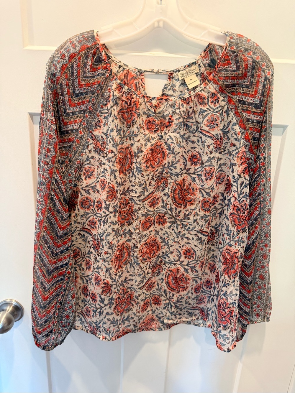 Lucky Brand Boho Floral Peasant Top Medium Mixed Print Blouse